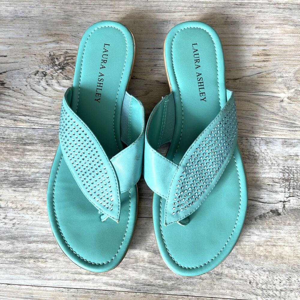 Laura Ashley Sandals Y2K 6.5 Blue Green Gem Formal Vintage